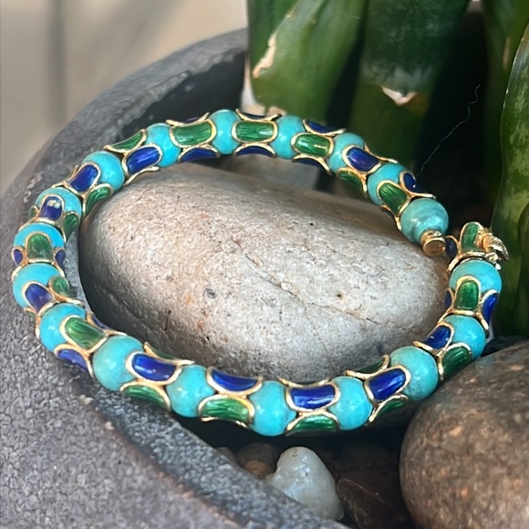 18 karat gold enamel and turquoise bracelet - Picture 14 of 14